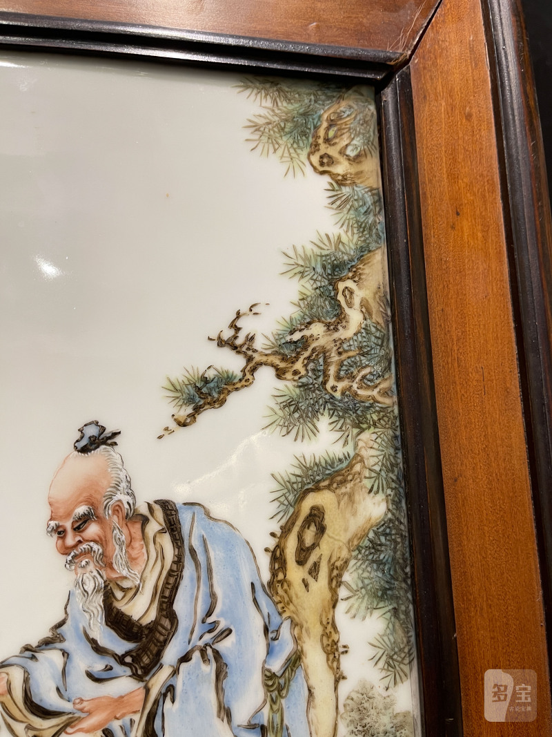 民国 粉彩高士图瓷板一对 - 图11
